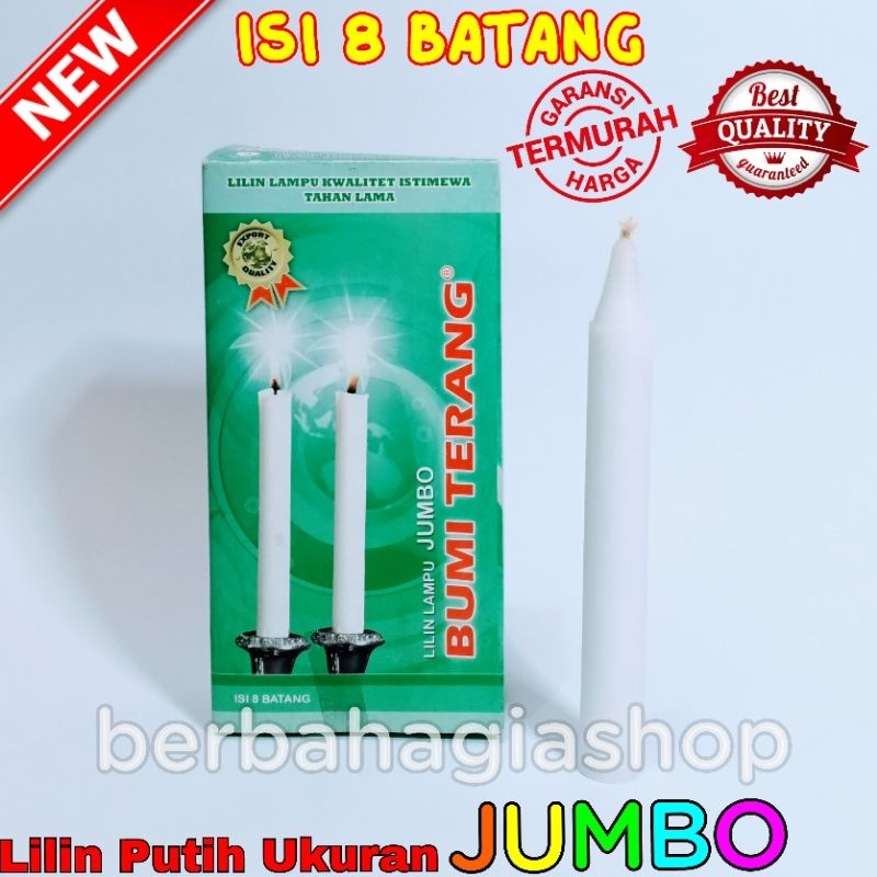 Lilin Lampu Warna Putih Isi 8 Batang Ukuran Besar Jumbo Terang Bagus Tahan Lama / Lilin Natal / Lilin Penerangan Mati Lampu