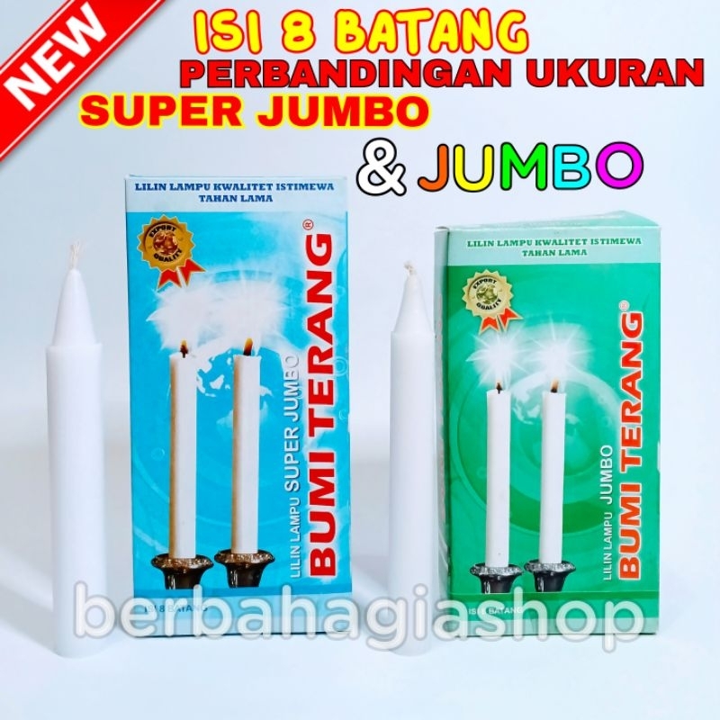 Lilin Lampu Warna Putih Isi 8 Batang Ukuran Besar Jumbo Terang Bagus Tahan Lama / Lilin Natal / Lilin Penerangan Mati Lampu