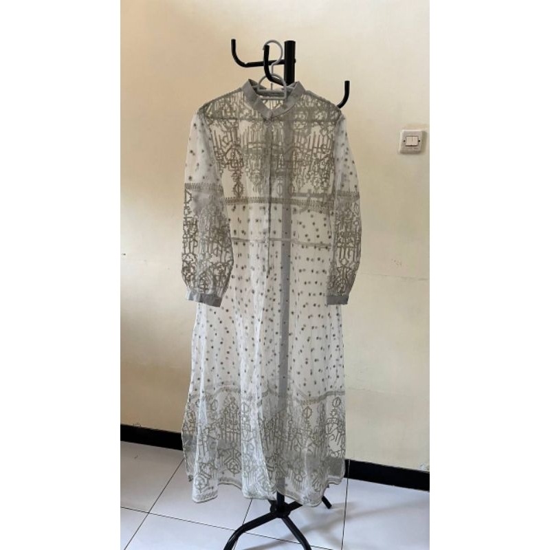 Preloved Jenar Shirtdress ATKEY SAGE GREEN L/XL + Inner Satin Dress + Hijab