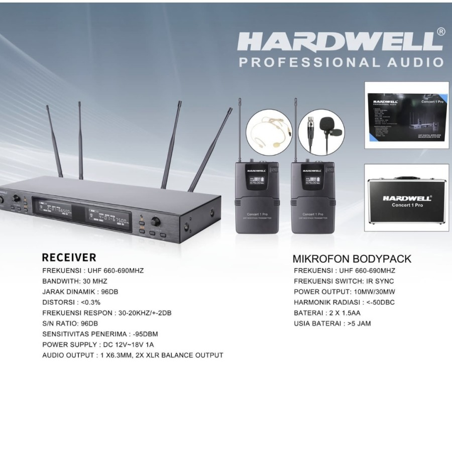 Mic Wireless Hardwell Concert 1 Pro 1Pro 1-Pro Original Headset Jepit