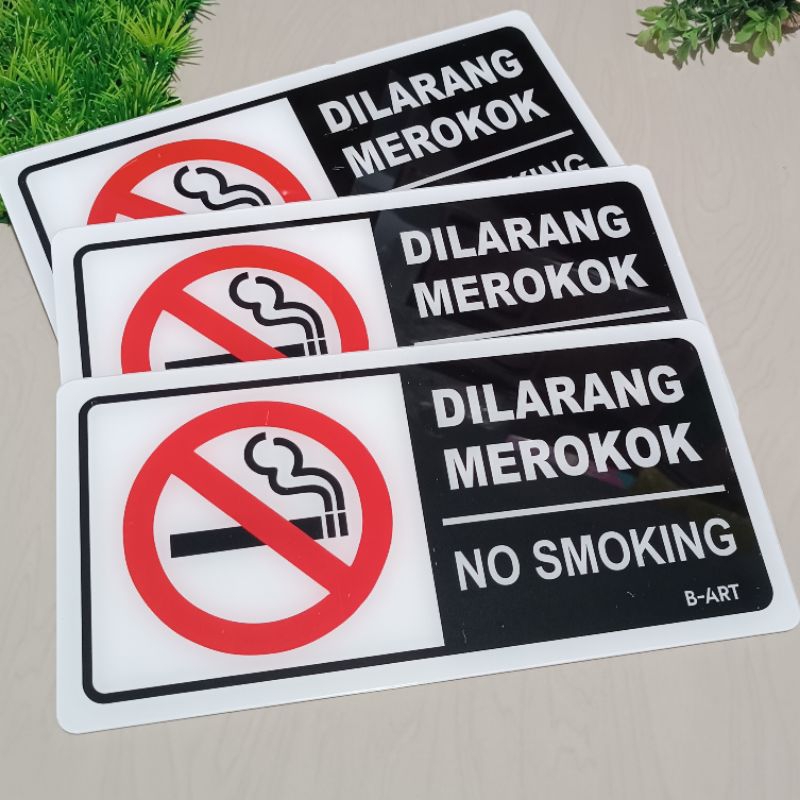 PAPAN AKRILIK Label Sign No Smoking Sign, Lambang Dilarang Merokok Akrilik Stiker dan Akrilik 31 x 16 cm Besar