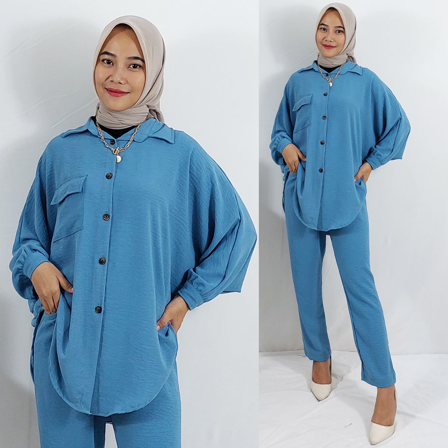 CARLINA SAMARA SET JUMBO LD 120cm KEMEJA DAN CELANA PANJANG CRINKLE KATUN PREMIM WANITA