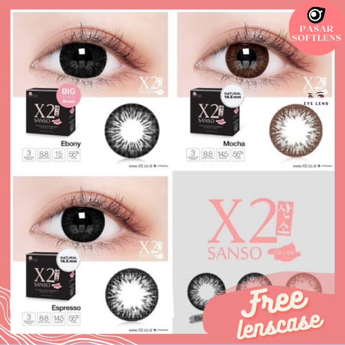 SOFTLENS X2 SANSO BLACK MINUS -3.25 S/D -6.00 FREE LENSCASE MOCHA EBONY ESPRESSO - BY EXOTICON / Softlen Soflen Soflens