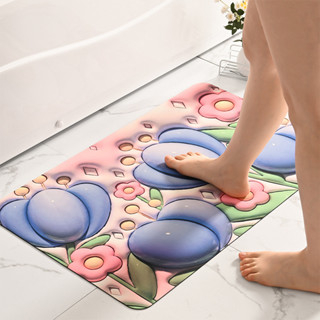 GO!KS1291 Keset kaki Anti Slip Keset Lantai Karakter Diatomite 3D Oval Kotak Anti Bau Nyerap Air