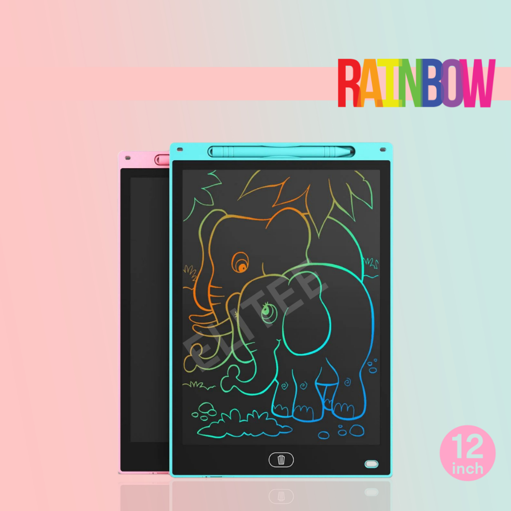 ELITEE LCD DRAWING TABLET 12 INCH RAINBOW TABLET MAINAN ANAK VIRAL TABLET WRITTING 12 INCH COLORFUL