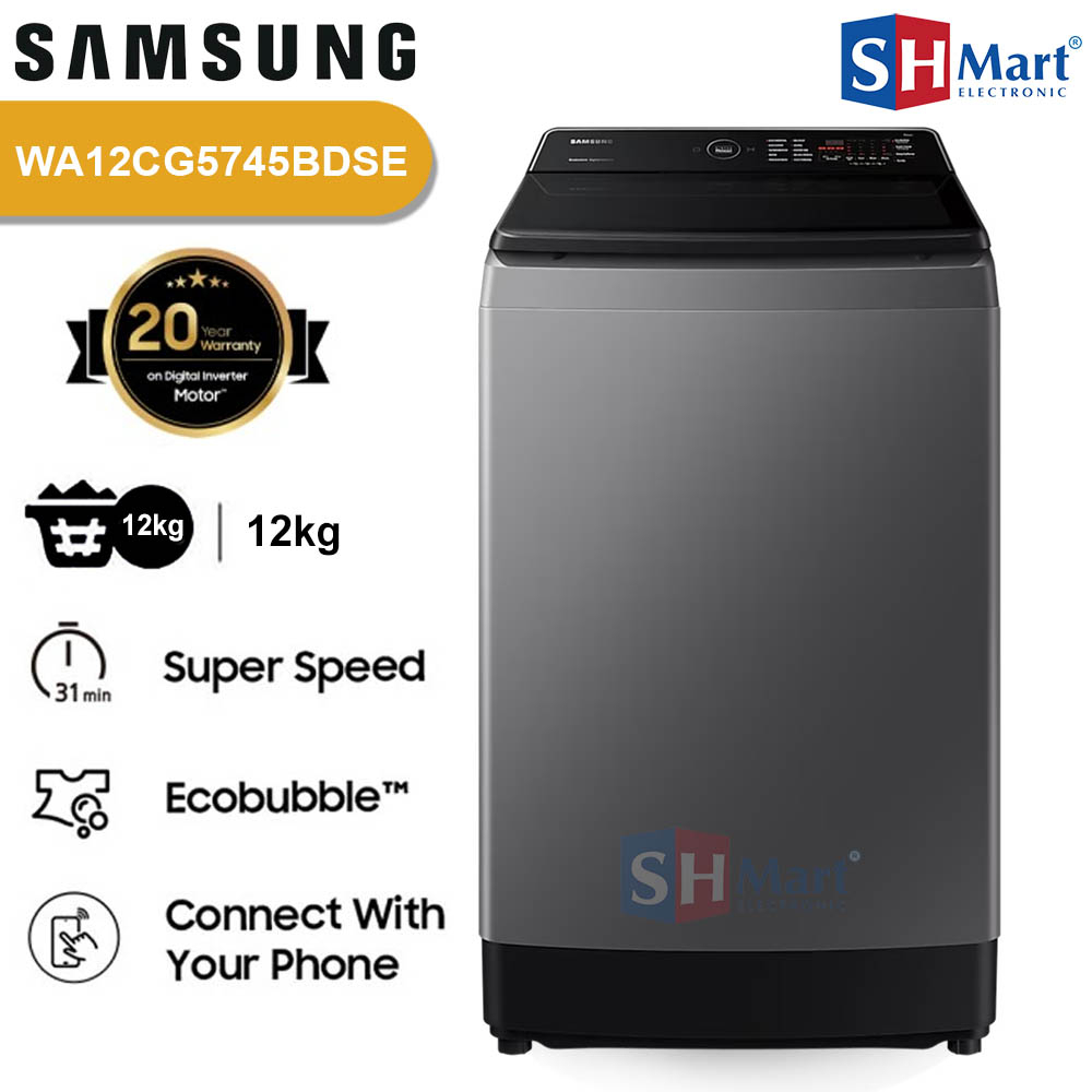 MESIN CUCI 1 TABUNG SAMSUNG 12 KG WA12CG5745BDSE  / WA12CG ECOBUBBLE GARANSI RESMI