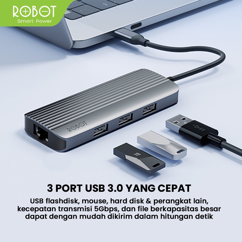 ROBOT HT560 6 in 1 USB C USB Hub Adapter Garansi 1 Tahun