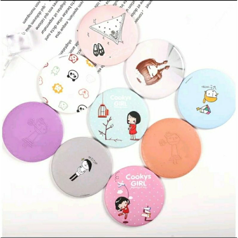 CERMIN KACA BULAT MINI MOTIF RANDOM LUCU / CERMIN RIAS KECIL TRAVEL