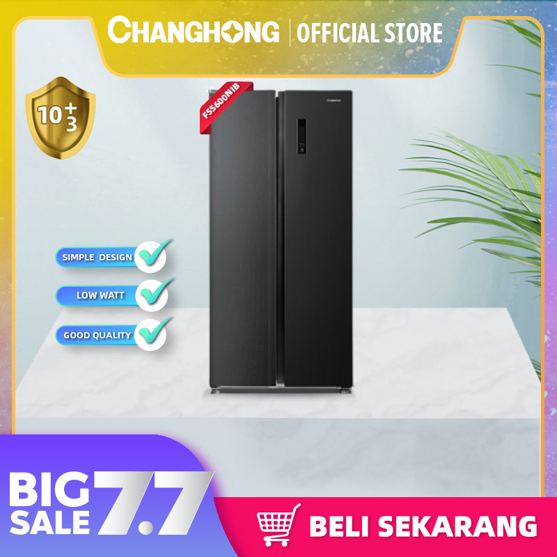 CHANGHONG Kulkas 2 Pintu Side by Side  FSS600NIB [467 L] ( Kulkas Inverter) (Kulkas Anti Bunga Es) ( Kulkas Big Capacity) (Triple Sistem Pendinginan) (Teknologi LECO Anti Bakteri dan Bau) (Triple Sistem Pendinginan ) (Satu Tombol Kontrol Pintar)