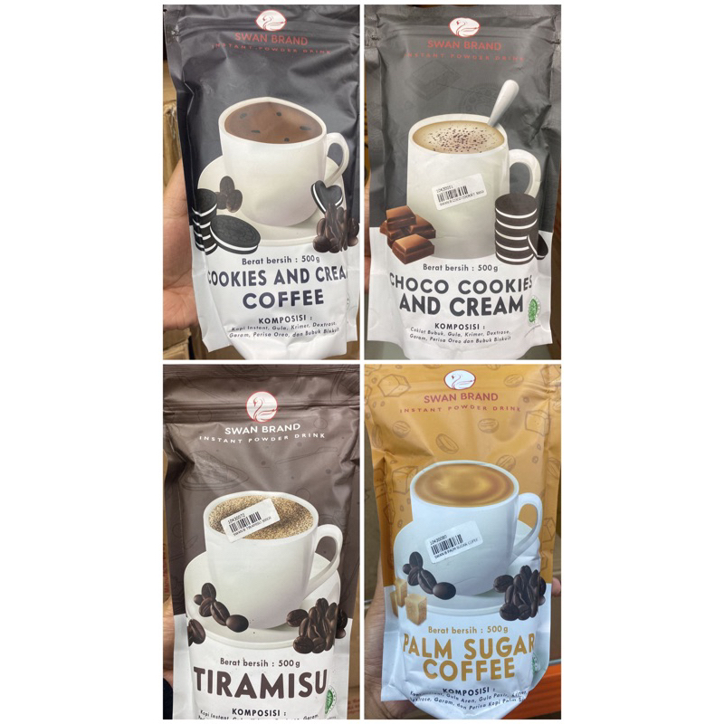 

BUBUK MINUMAN SWAN BRAND 500gr PALM SUGAR COFFEE / COOKIES CREAN COFFEE / CHOCO COOKIES N CREAM / TIRAMISU / CAPUCINO