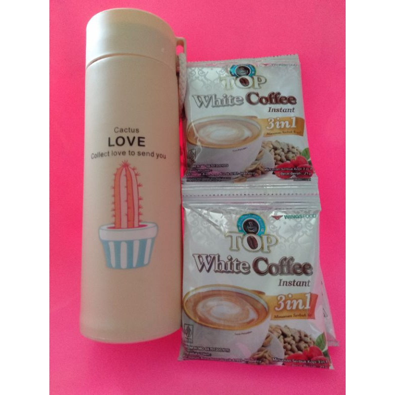 

kopi top white coffe 10pcs + tumbler kaca. kopi free tumbler