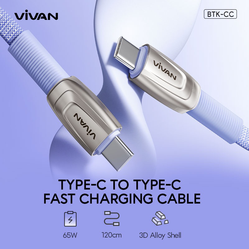 VIVAN Kabel Data BTK-CC / Charger USB Tipe-C 65W QC4.0 3.0 Fast Charging - Garansi 1 Tahun