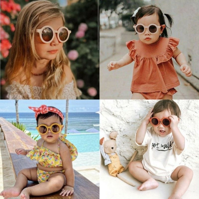 [FREE BUBBLEWRAP] Kacamata Hitam Anak Bayi Anti UV Silau Matahari Panas Traveling Kacamata Frame Bulat Trendy Korea Kekinian Traveling