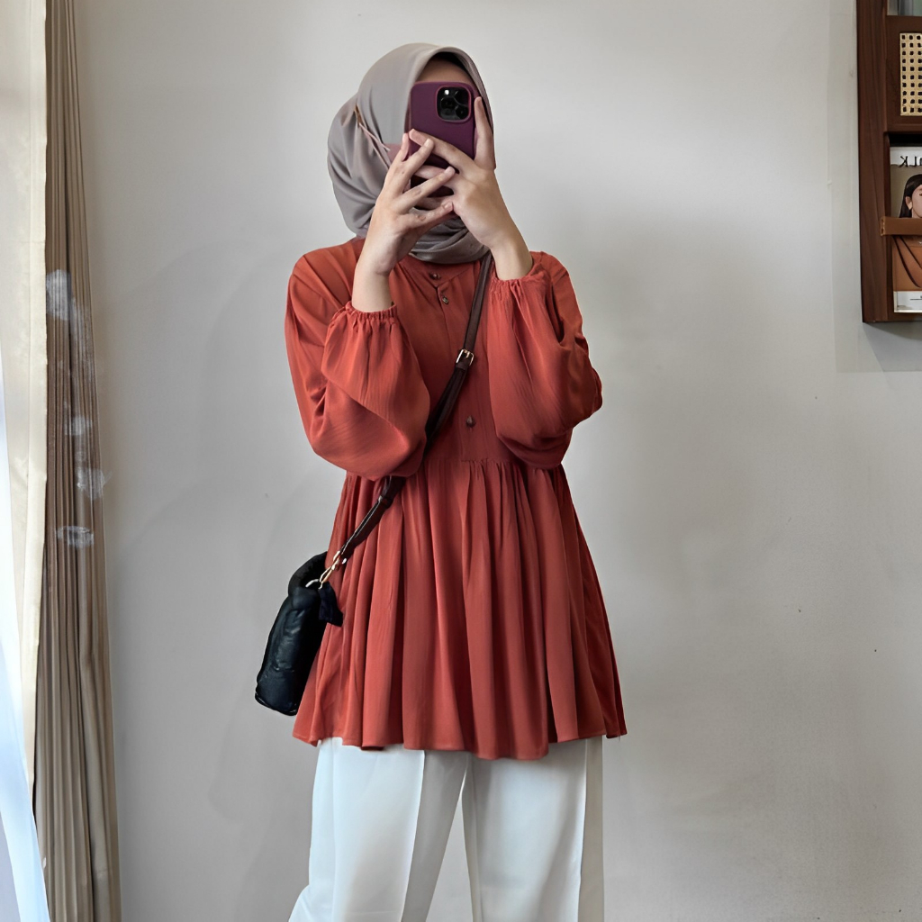 Ramdan Collection - Aleeya Shirt Atasan Kemeja Blouse Crinkle Airflow Oversize Ld 120 Atasan Wanita Bigsize Jumbo Lengan Panjang Korean Style Fashion Muslim Terbaru 2023