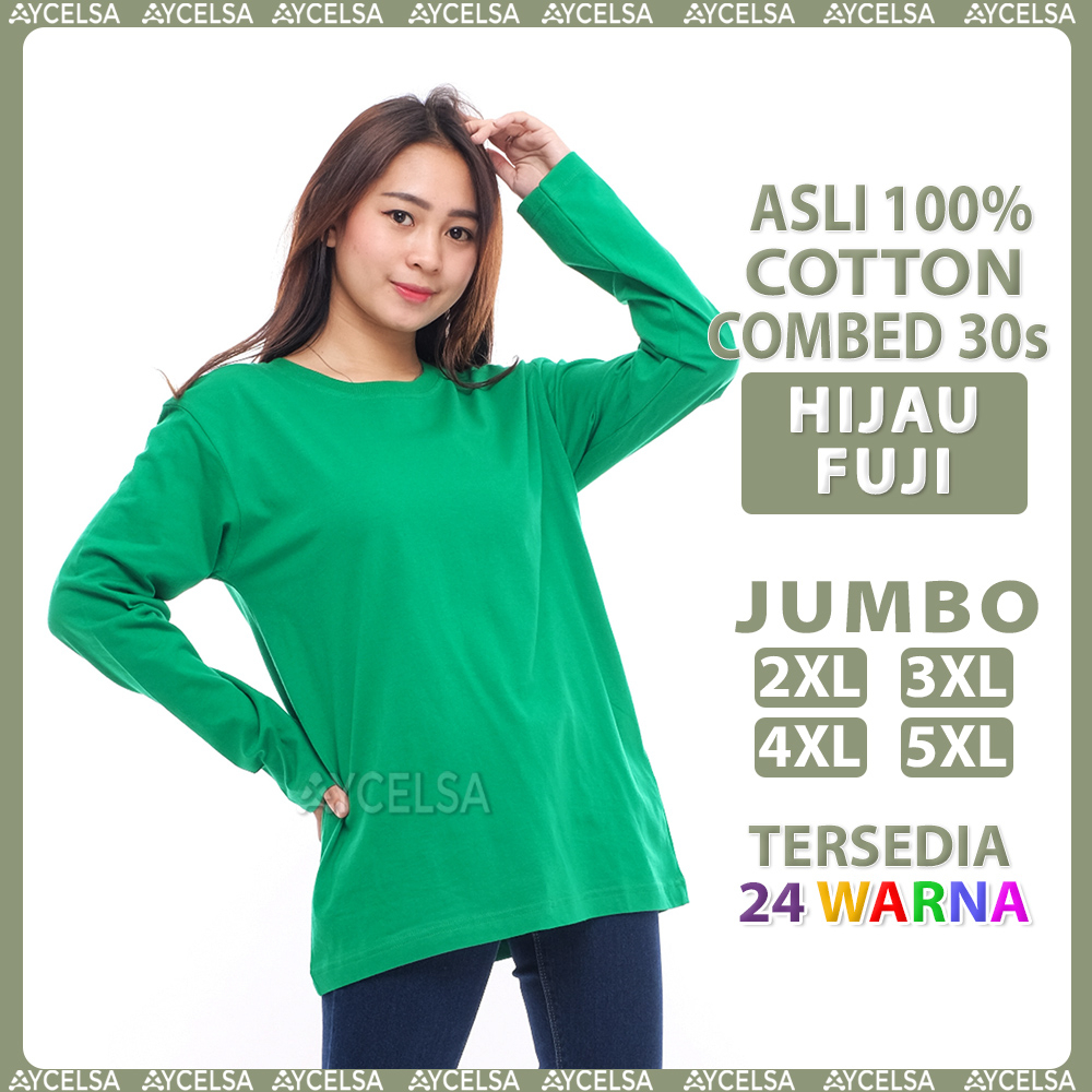 Kaos Polos Jumbo Wanita Pria Lengan Panjang Hijau Fuji / Atasan Kaos Jumbo Hijau Daun