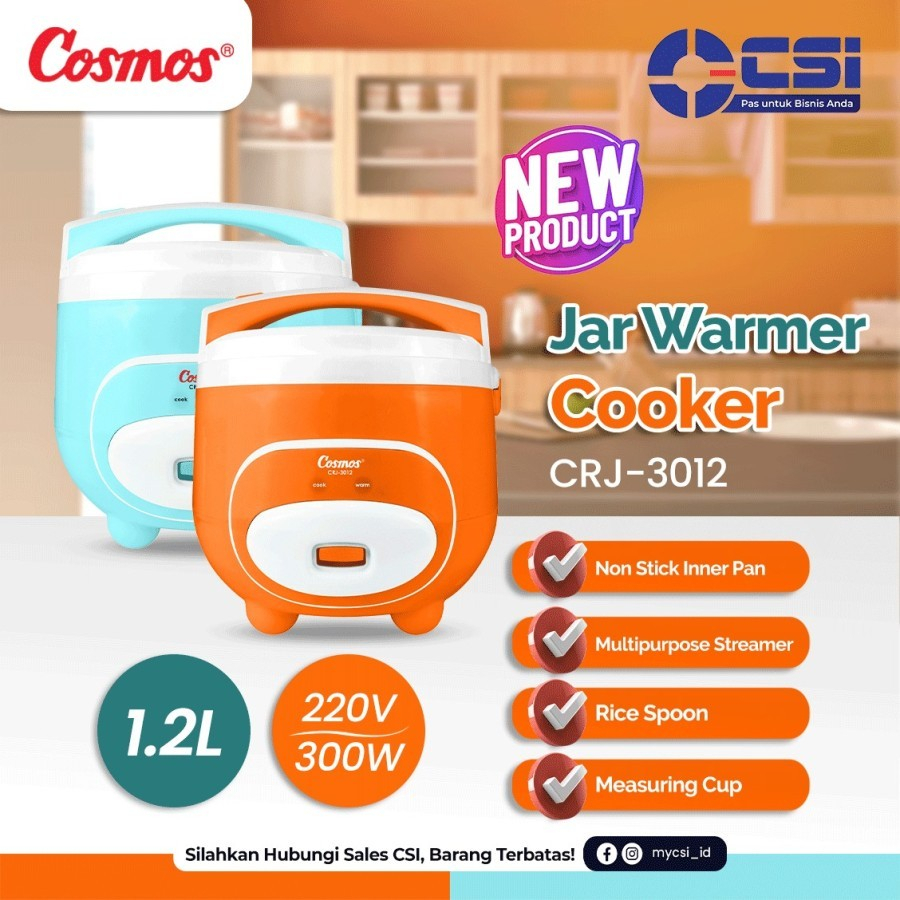 COSMOS CRJ 3012 Magic Com CRJ-3012 Orange / Blue - Rice Cooker / Penanak Nasi 1.2 L - Warna Random