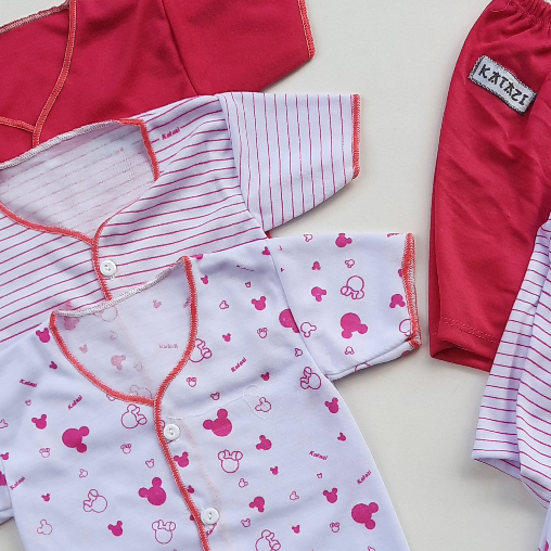 SETELAN Baju Bayi Baru lahir Perempuan Seri Pink Baby Newborn Lengan Pemdek Murah