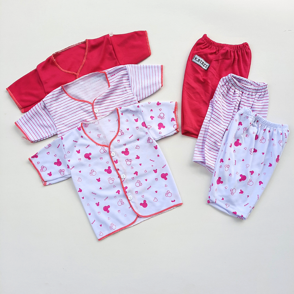 SETELAN Baju Bayi Baru lahir Perempuan Seri Pink Baby Newborn Lengan Pemdek Murah