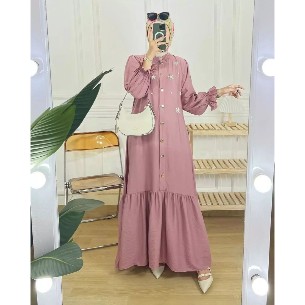 Lyra dres Gamis Kondangan mewah aplikasi mutiara Gamis busui gamis crinkle gamis lebaran terbaru 2024