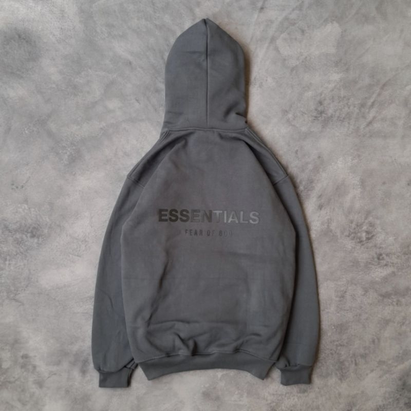 HOODIE JAKET SWEATER ESSENTIALS FEAR OF GOD GREY ABU FULLTAG &amp; LABEL