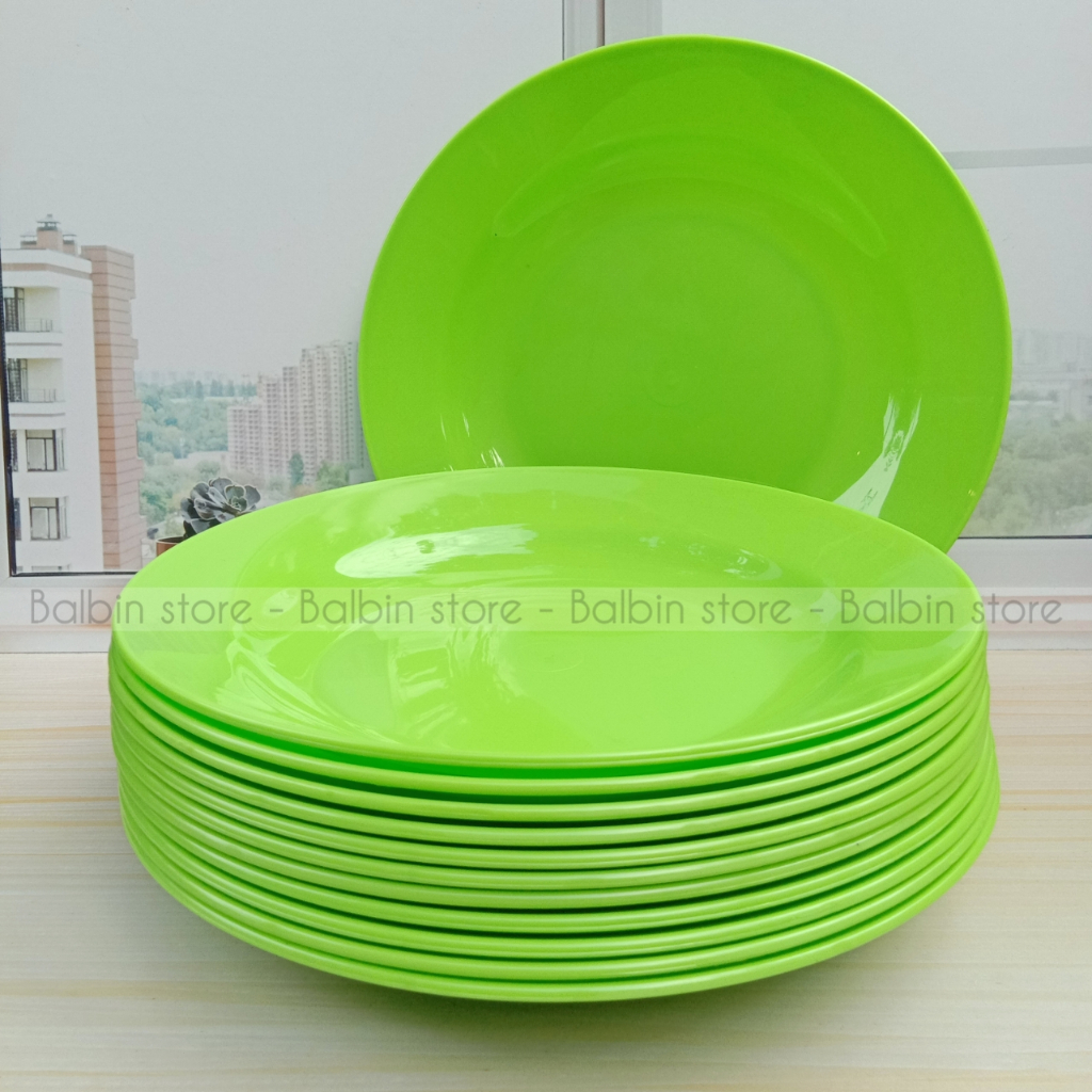 PROMO 12.PCS PIRING MAKAN LEBAR 23.CM PLASTIC WARE FREE SENDOK 1.PCS