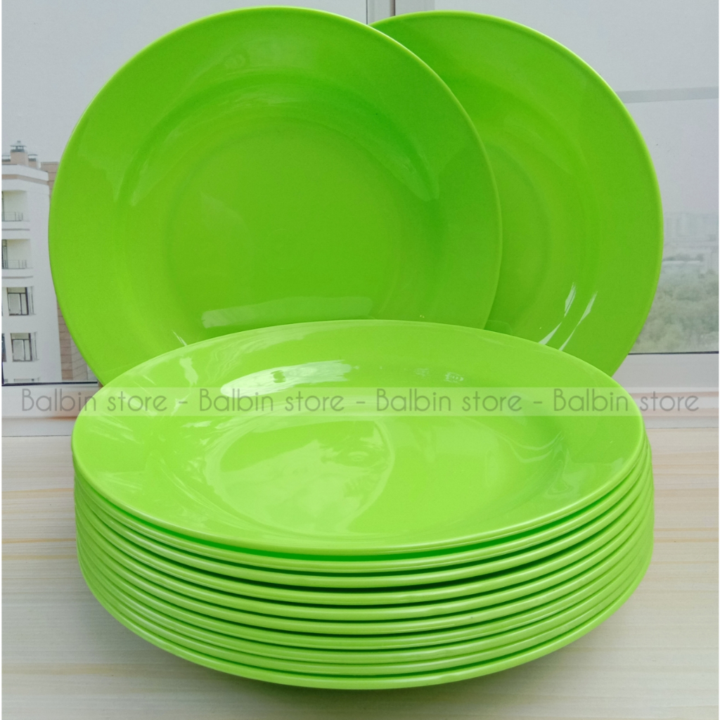 PROMO 12.PCS PIRING MAKAN LEBAR 23.CM PLASTIC WARE FREE SENDOK 1.PCS
