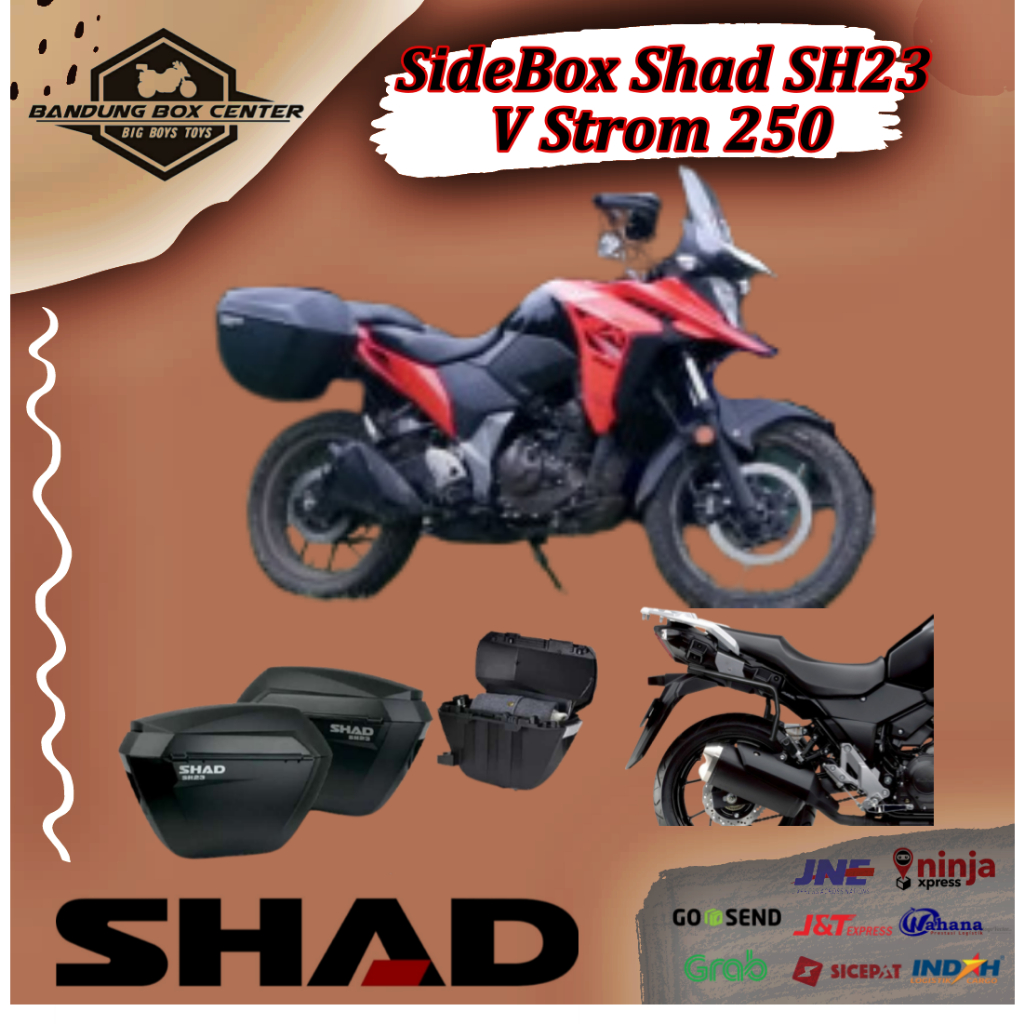Paket SideBox Shad SH23 Box Shad SH 23 Suzuki V Strom 250 Side Box Shad SH23 VStrom 250 V-Strom 250