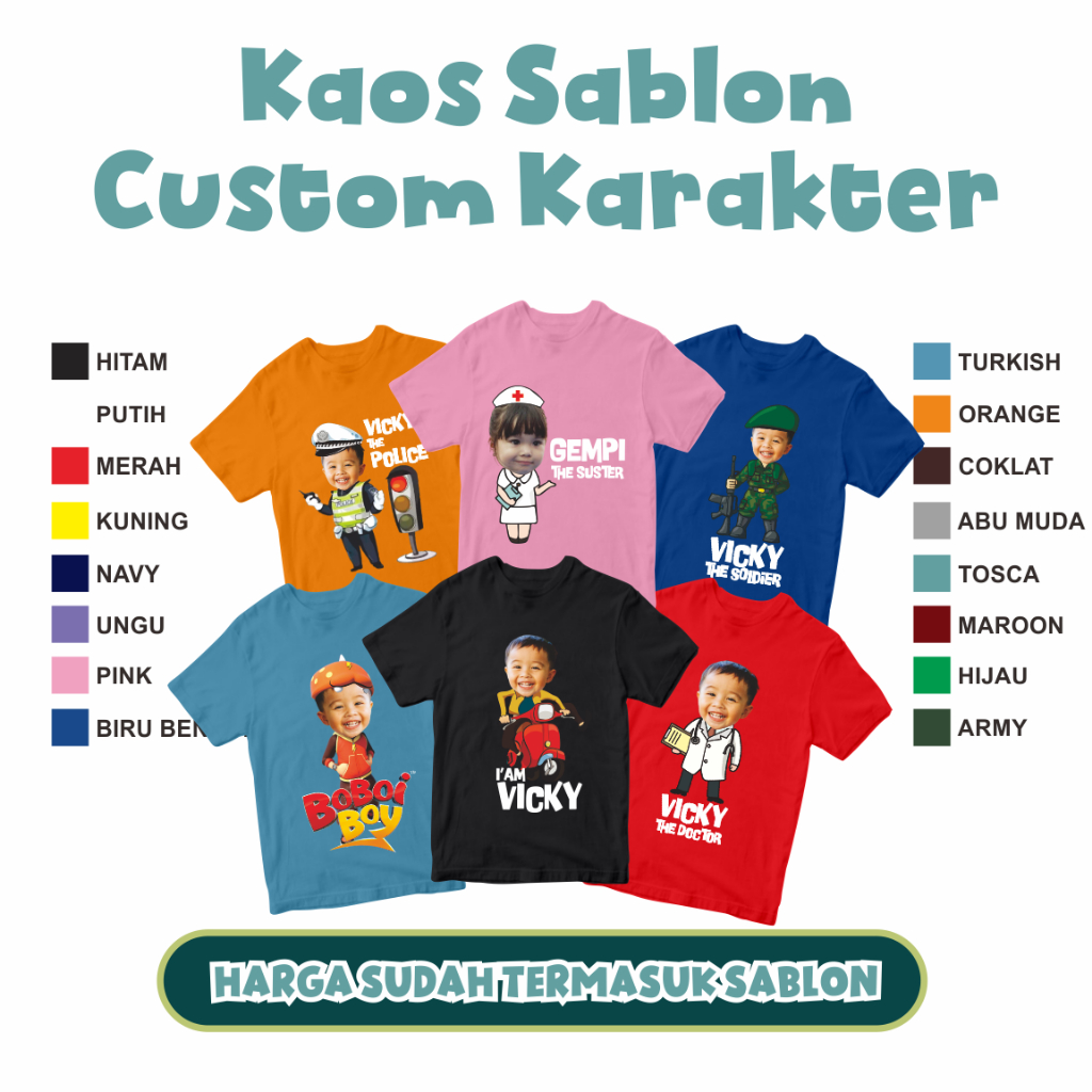 Kaos Anak Sablon Karakter | Kaos Anaka Sablon Foto & Nama | Kaos Anak Sablon Foto | Kaos Anak Sablon