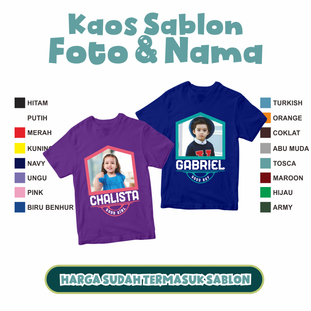 Kaos Anak Sablon Foto & Nama Bisa Request Atau Custom Foto | Kaos Sablon Anak | Kaos Sablon Foto