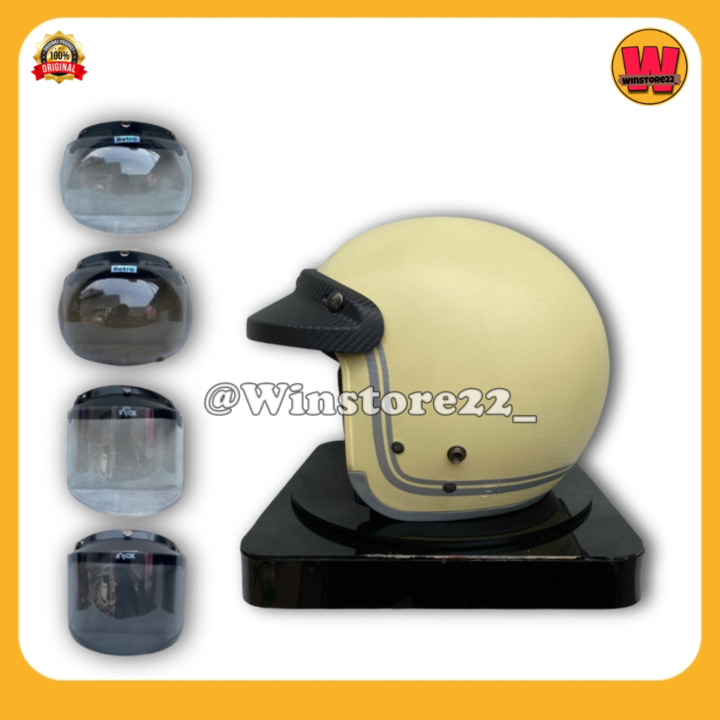 Helm Sepeda Motor Half Face Bogo Cargloss Injak Carbon Original warna Black Cream Silver PInk & Maro