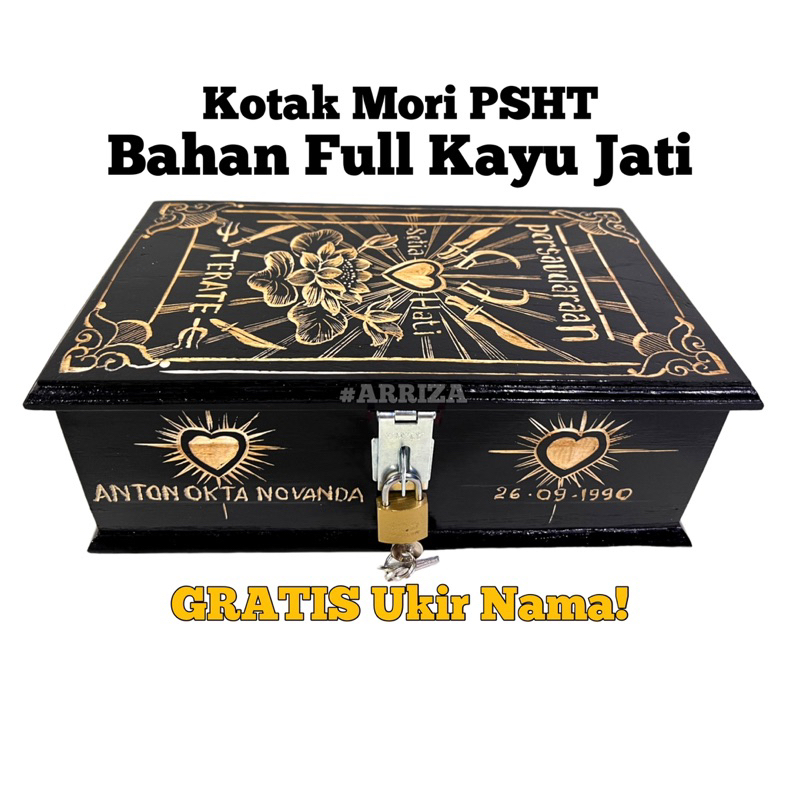 TERMURAH! KOTAK MORI PSHT MOTIF LOGO BET TEGAK DARI KAYU JATI (FREE UKIR NAMA) TEMPAT PENYIMPANAN SABUK MORI PENCAK SILAT SETIA HATI TERATE 1922