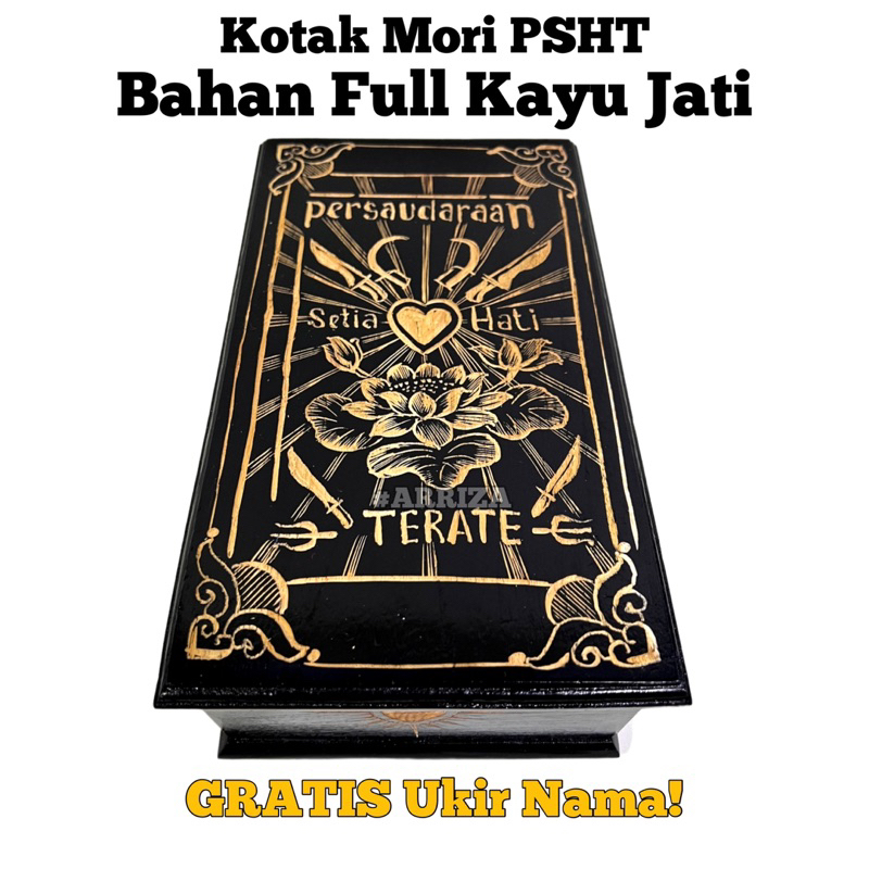 TERMURAH! KOTAK MORI PSHT MOTIF LOGO BET TEGAK DARI KAYU JATI (FREE UKIR NAMA) TEMPAT PENYIMPANAN SABUK MORI PENCAK SILAT SETIA HATI TERATE 1922