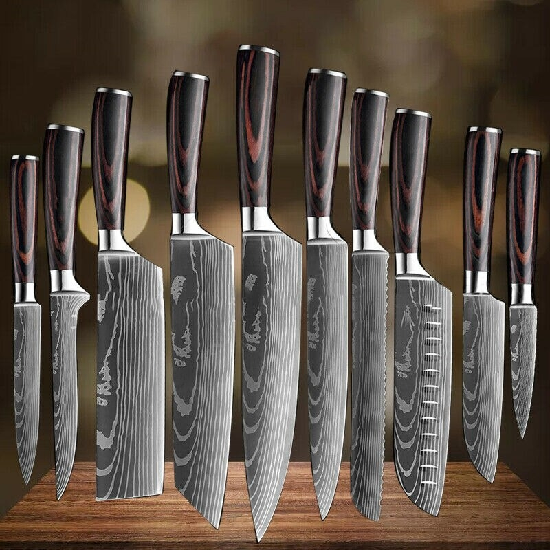 XITUO Set Pisau Dapur Damascus Pattern Stainless Steel 4 PCS - DL4-A - Silver