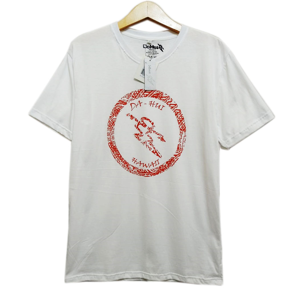 kaos pria lengan pendek dahui surfing hawai white clear