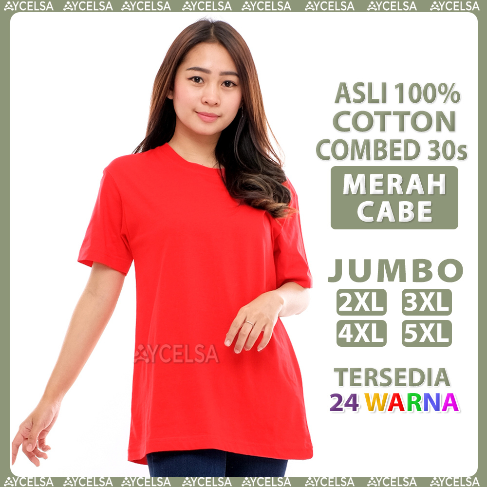 Kaos Polos Jumbo Wanita Pria Lengan Pendek Merah Cabe / Atasan Kaos Jumbo Merah Bendera
