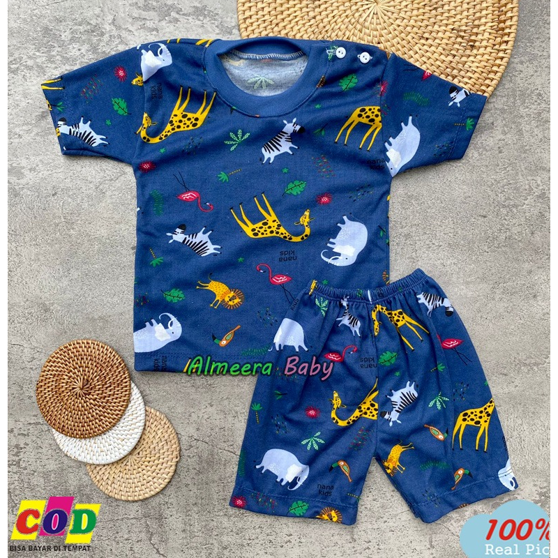 Nanaku Baby - Setelan Baju Bayi Piyama Bayi Lengan Pendek Motif Printing Flamingo Usia 3-12 Bulan