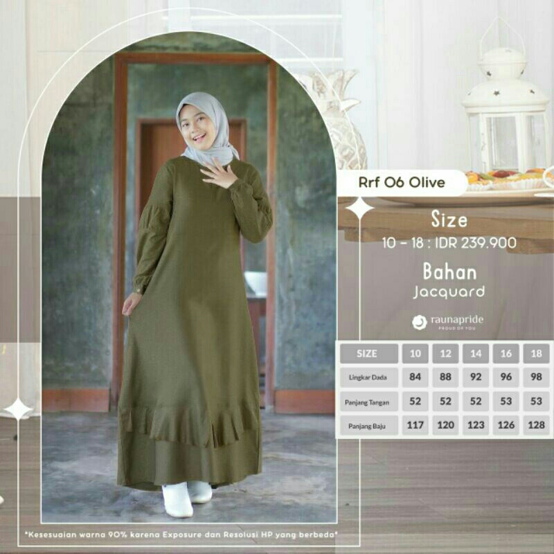 BAJU GAMIS REMAJA RRF 06 OLIVE BY RAUNA