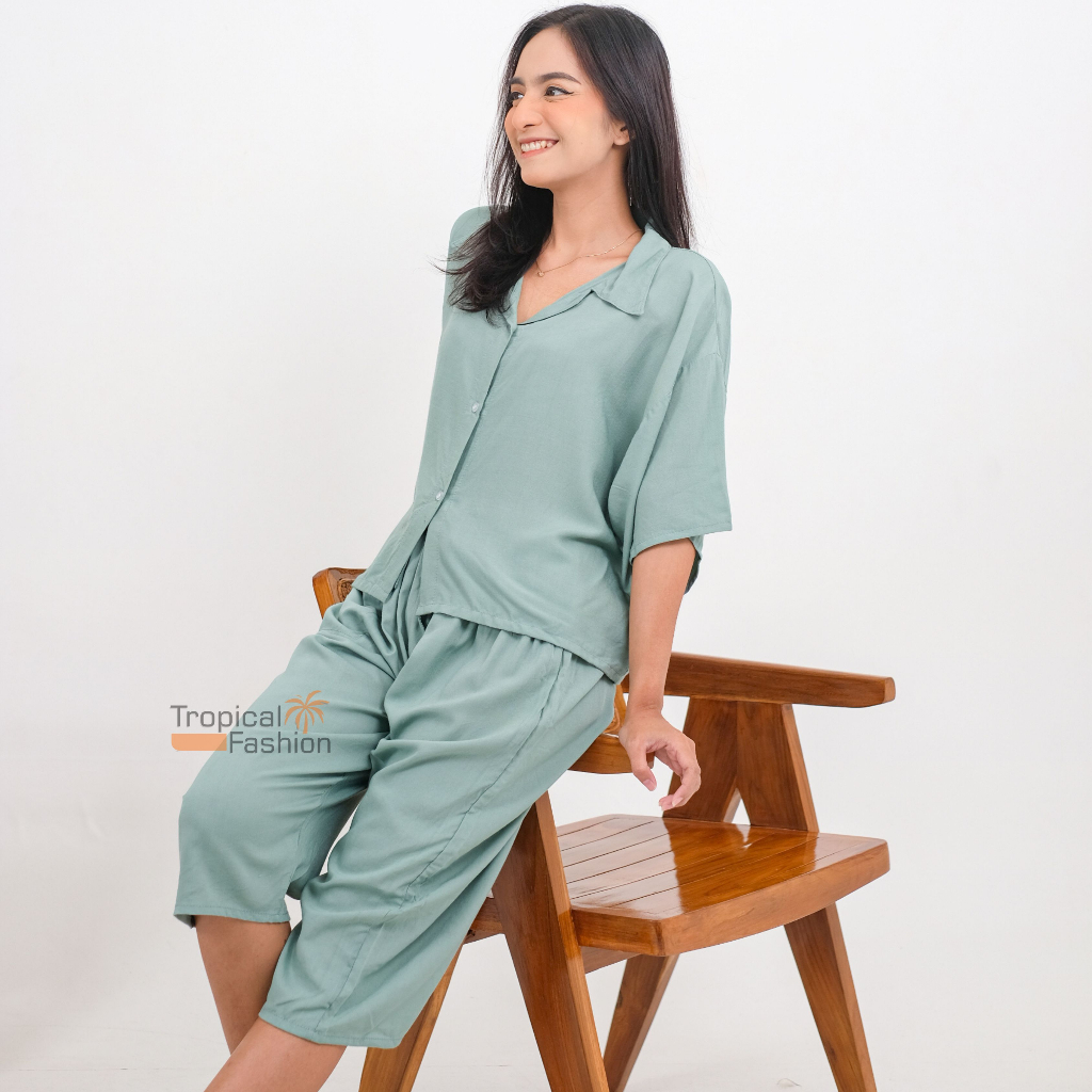 Piyama 7/8 Polos Bahan Rayon Premium Termurah kekinian