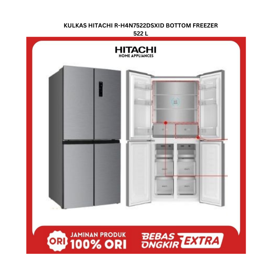 KULKAS HITACHI H-R4N7522DSXID BOTTOM FREEZER