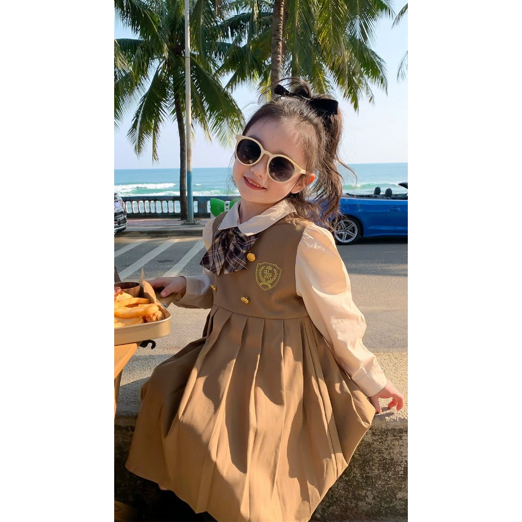 Dress Anak Perempuan Motif Uniform School Mustard Pita