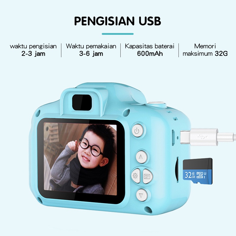 【COD】Kamera Anak Digital / Kamera Kids Mini Action Anak / Camera Digital Mini Kids USB 2.0 IPS 800W piksel