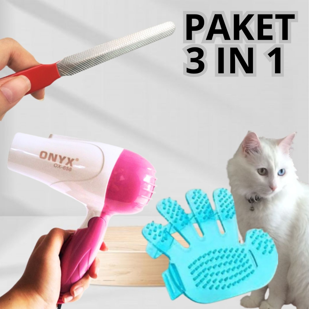 Paket Lengkap Kucing Anjing Pengering Bulu Rambut Hair Dryer Kikir Kuku Sarung Mandi Grooming Hewan