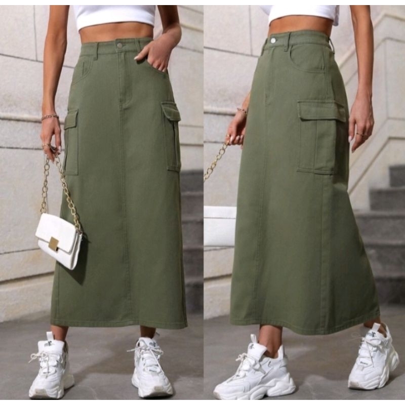 Rok Cargo Jeans Army/Cargo Long skirt