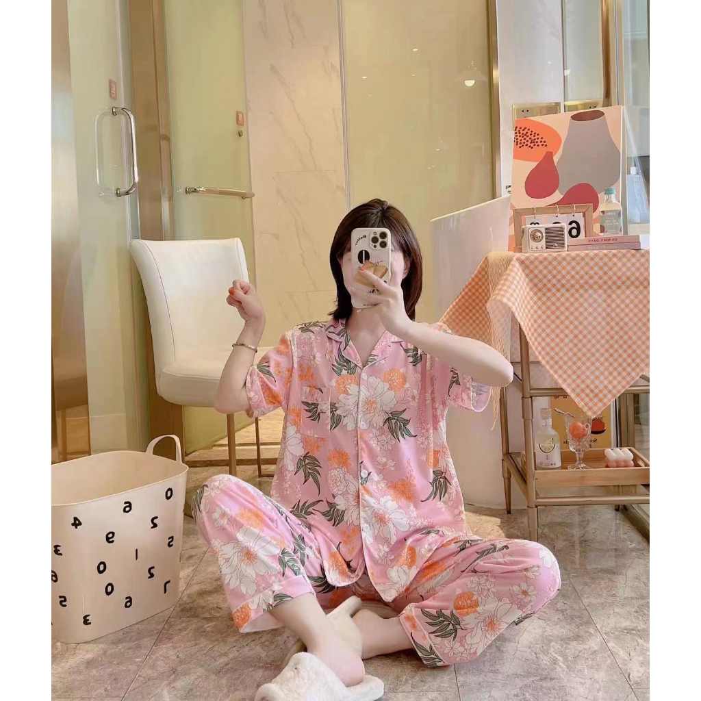 2 IN 1 SETELAN BAJU PIYAMA WANITA IMPORT PanJang PENDEK CELANA PANJANG