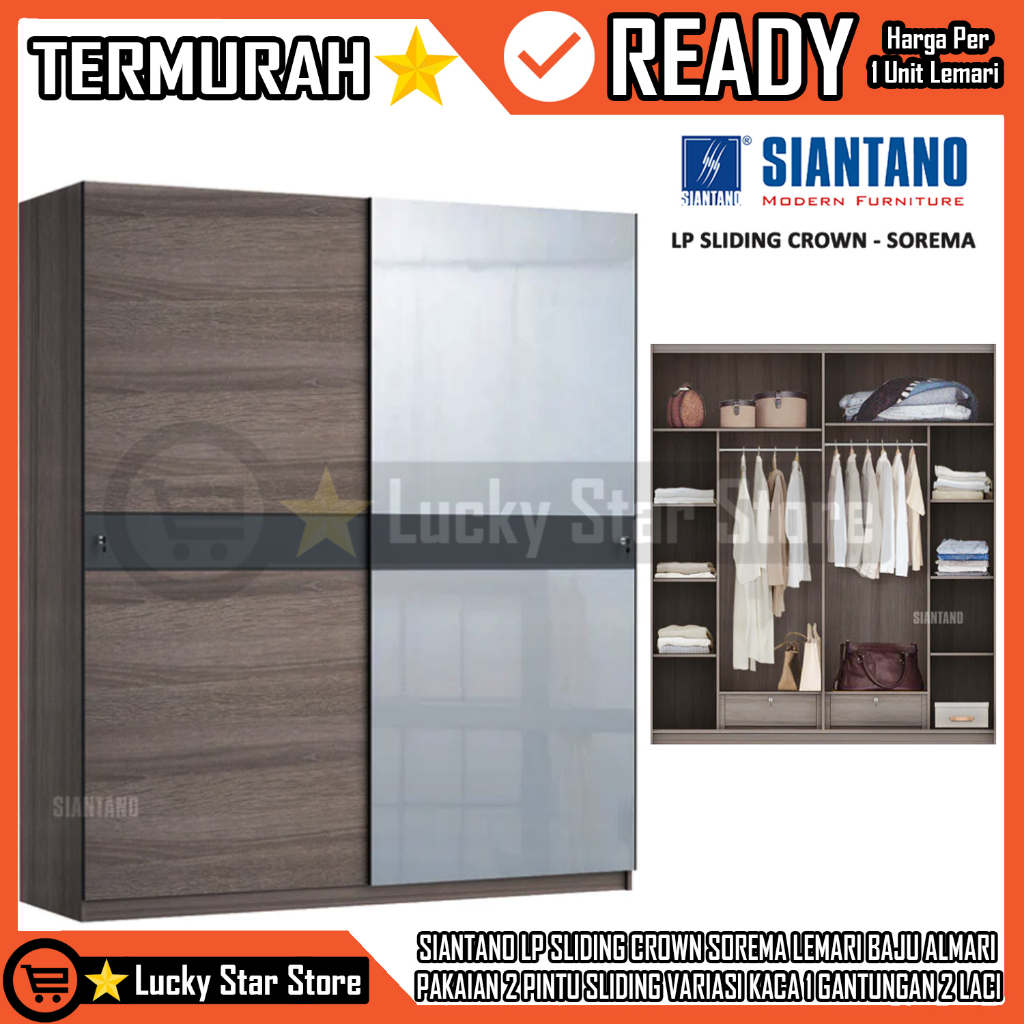 {INSTANT} SIANTANO LP SLIDING CROWN SOREMA LEMARI BAJU ALMARI PAKAIAN 2 PINTU  SLIDING VARIASI KACA 