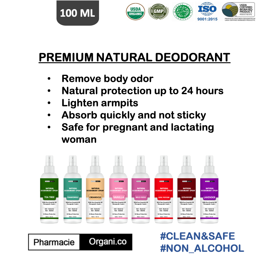NATURAL DEODORANT TAWAS SPRAY WITH ESSENTIAL OIL PENGHILANG BAU BADAN THERAPEUTIC GRADE+ ORGANIC BY PHARMACIE ORGANICO