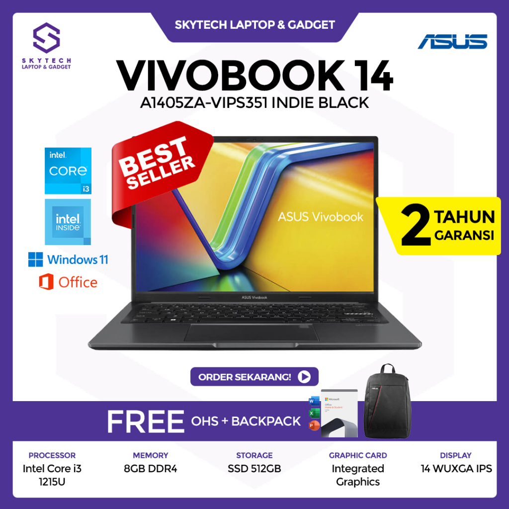 LAPTOP ASUS VIVOBOOK A1405ZA VIPS351 INTEL CORE i3 1215U RAM 8GB SSD 512GB FREE WINDOWS 11 OHS 2021