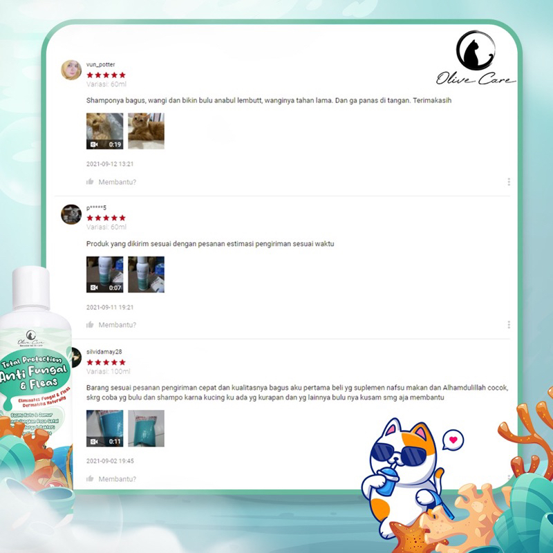 Olive Care Shampo shampoo kucing Anti fungal and fleas 60 ml 100ml anti jamur dan kutu