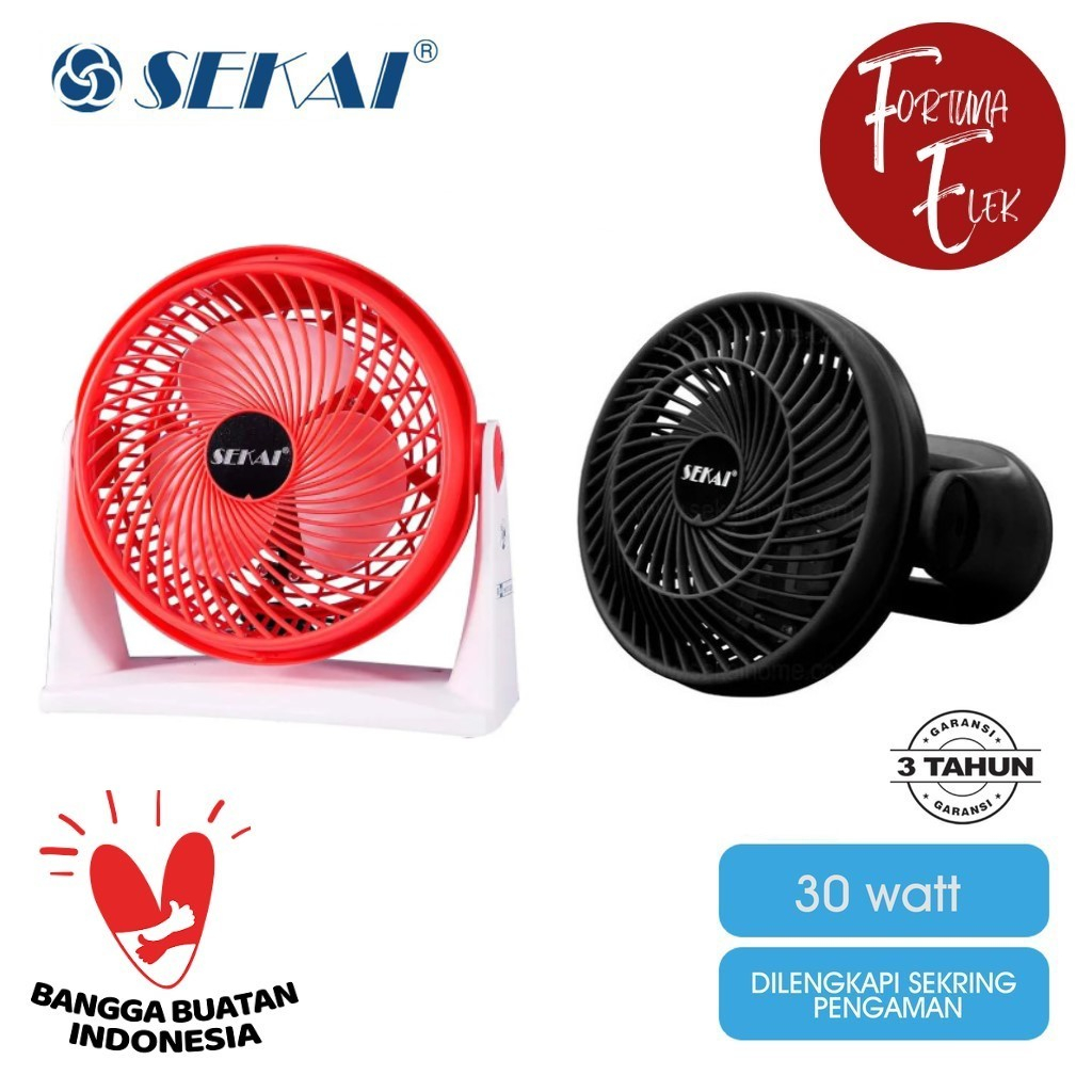 SEKAI Desk Fan 2 In 1 Kipas Angin Meja / Dinding FCU 835 Black / Hitam Merah Putih