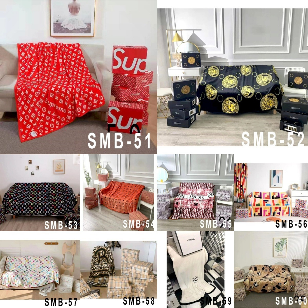 Selimut Bulu Halus Super Lembut Motif BRANDED 150x200cm SMB l Happyonshop